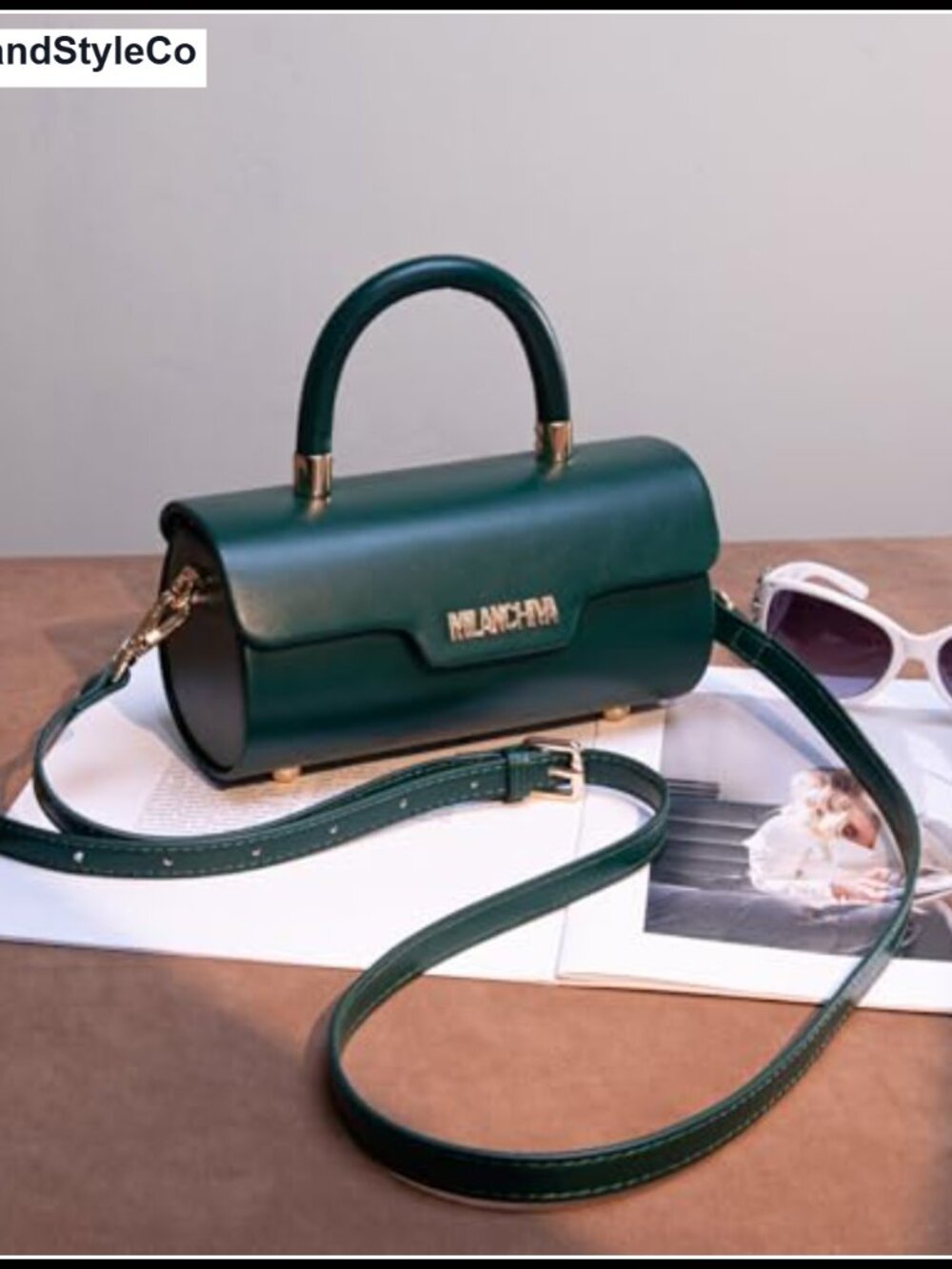 Vegan Leather Mini Barrel Top Handle Bag with Detachable Crossbody Strap - Picture 2 of 6